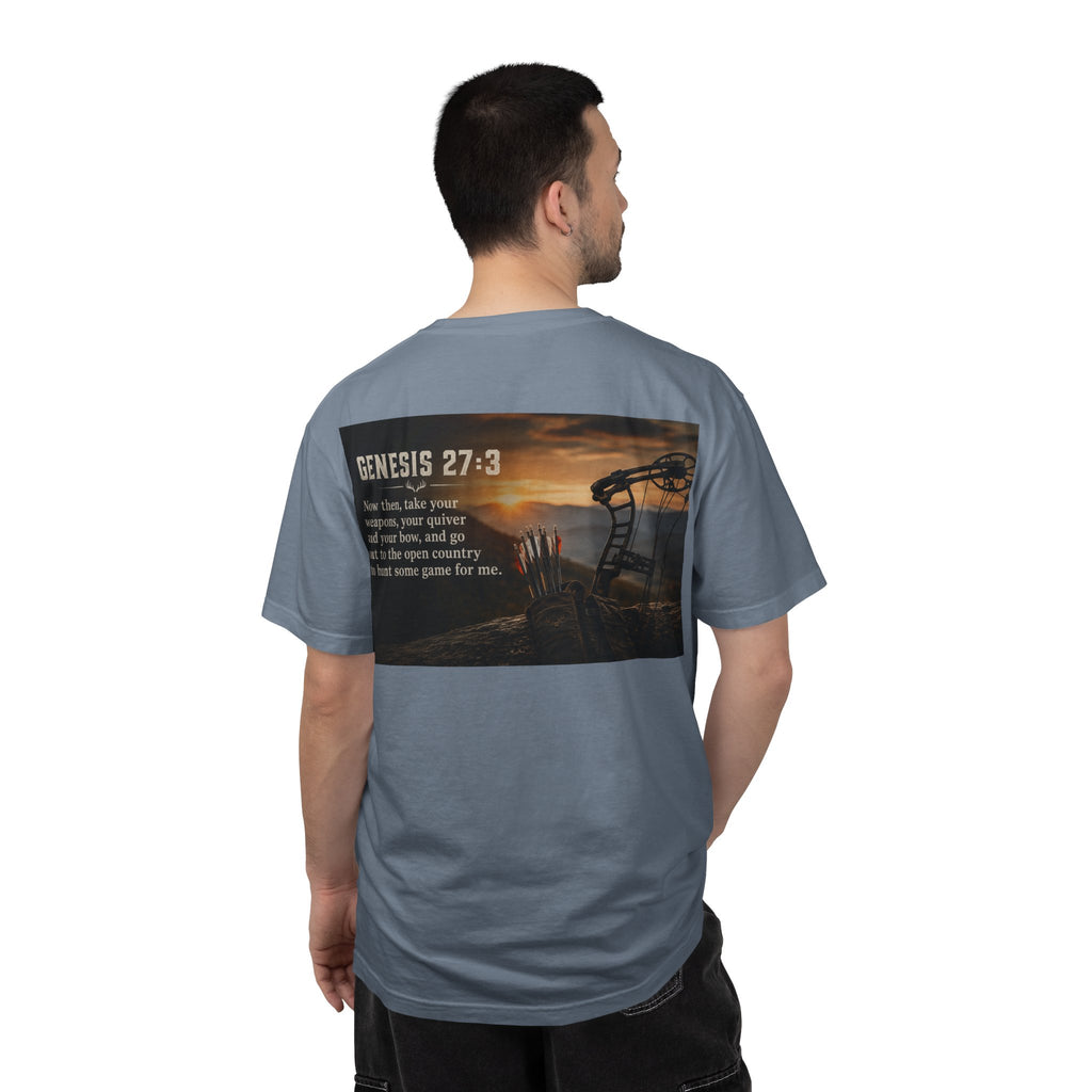 Genesis 27:3 Hunting T-Shirt — "Take Your Weapons" Faith & Outdoors Tee