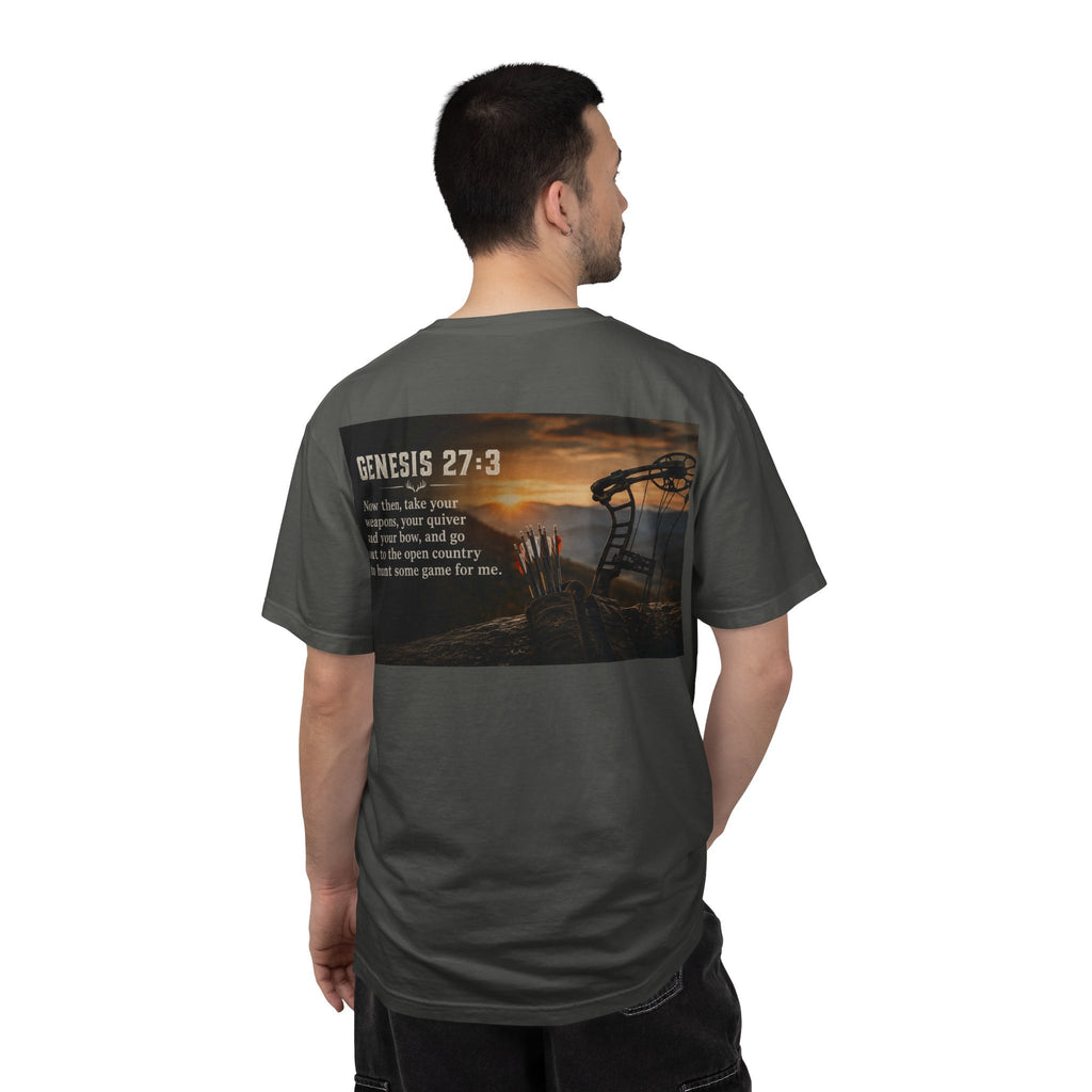 Genesis 27:3 Hunting T-Shirt — "Take Your Weapons" Faith & Outdoors Tee