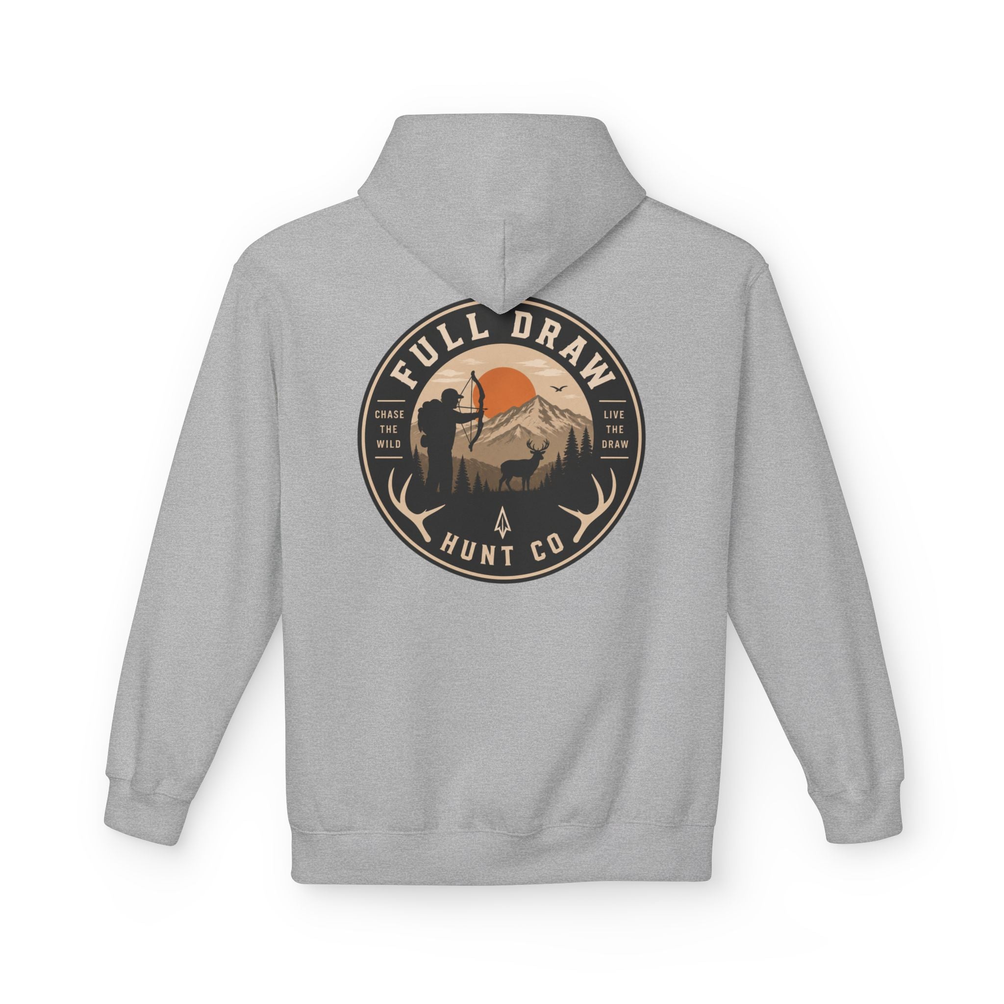 Full Draw Hunt Co. Hoodie — Retro Mountain Deer Hunting Pullover