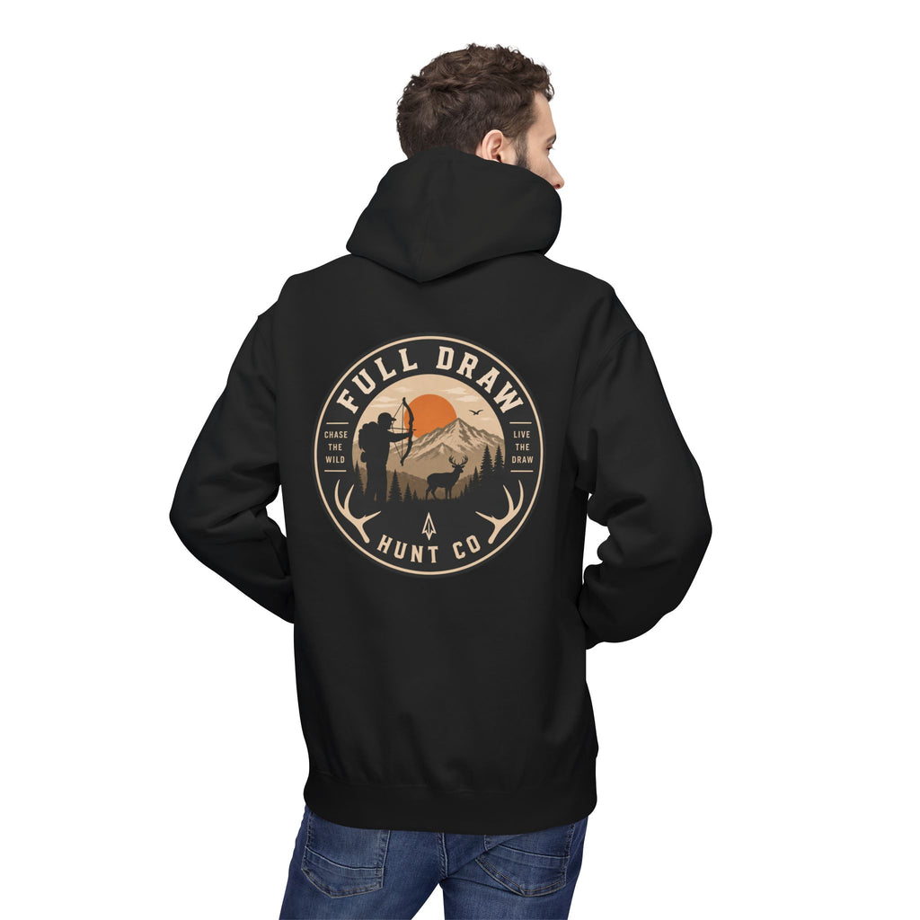 Full Draw Hunt Co. Hoodie — Retro Mountain Deer Hunting Pullover
