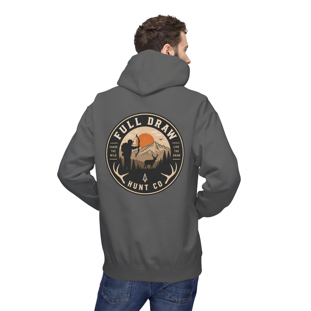 Full Draw Hunt Co. Hoodie — Retro Mountain Deer Hunting Pullover