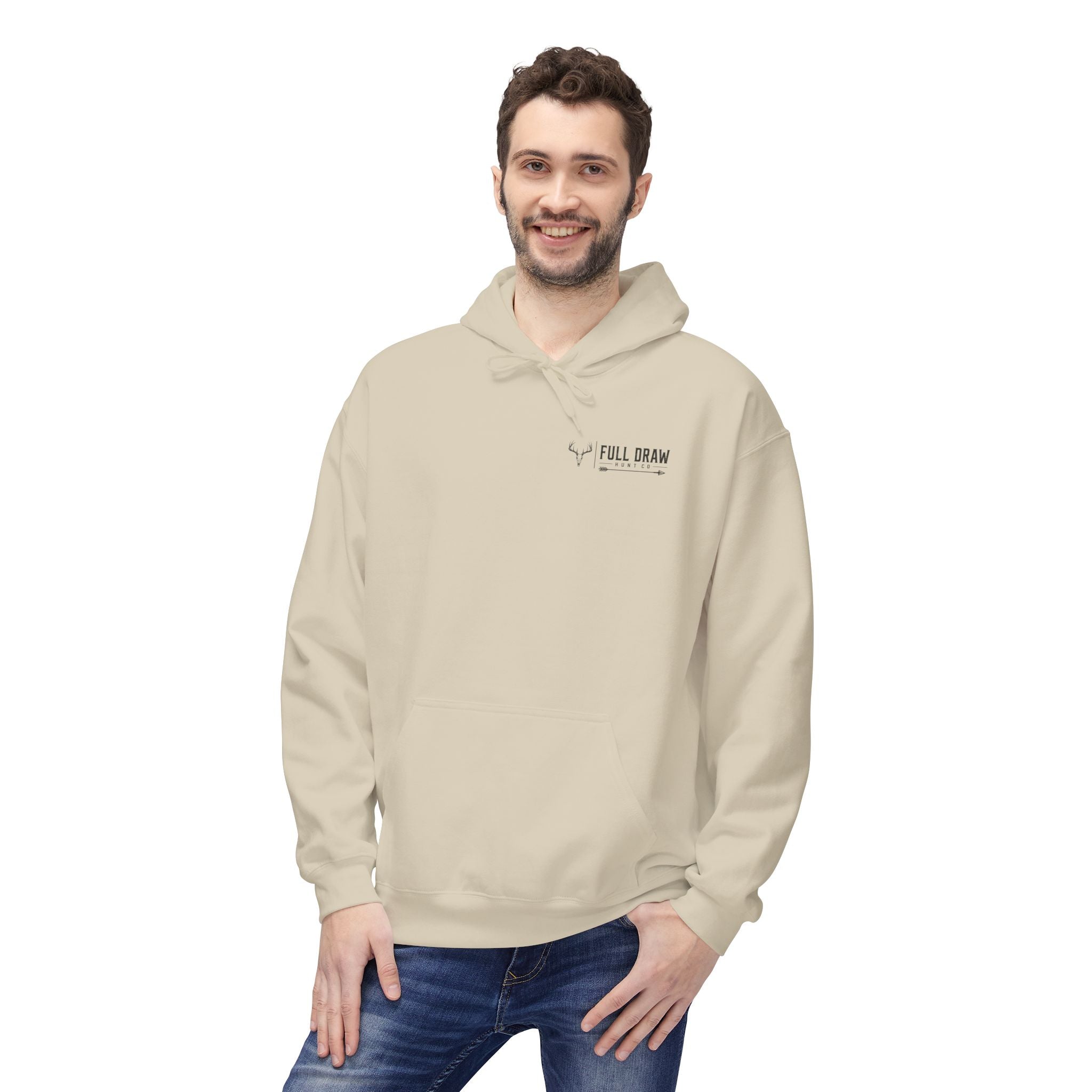Full Draw Hunt Co. Hoodie — Retro Mountain Deer Hunting Pullover