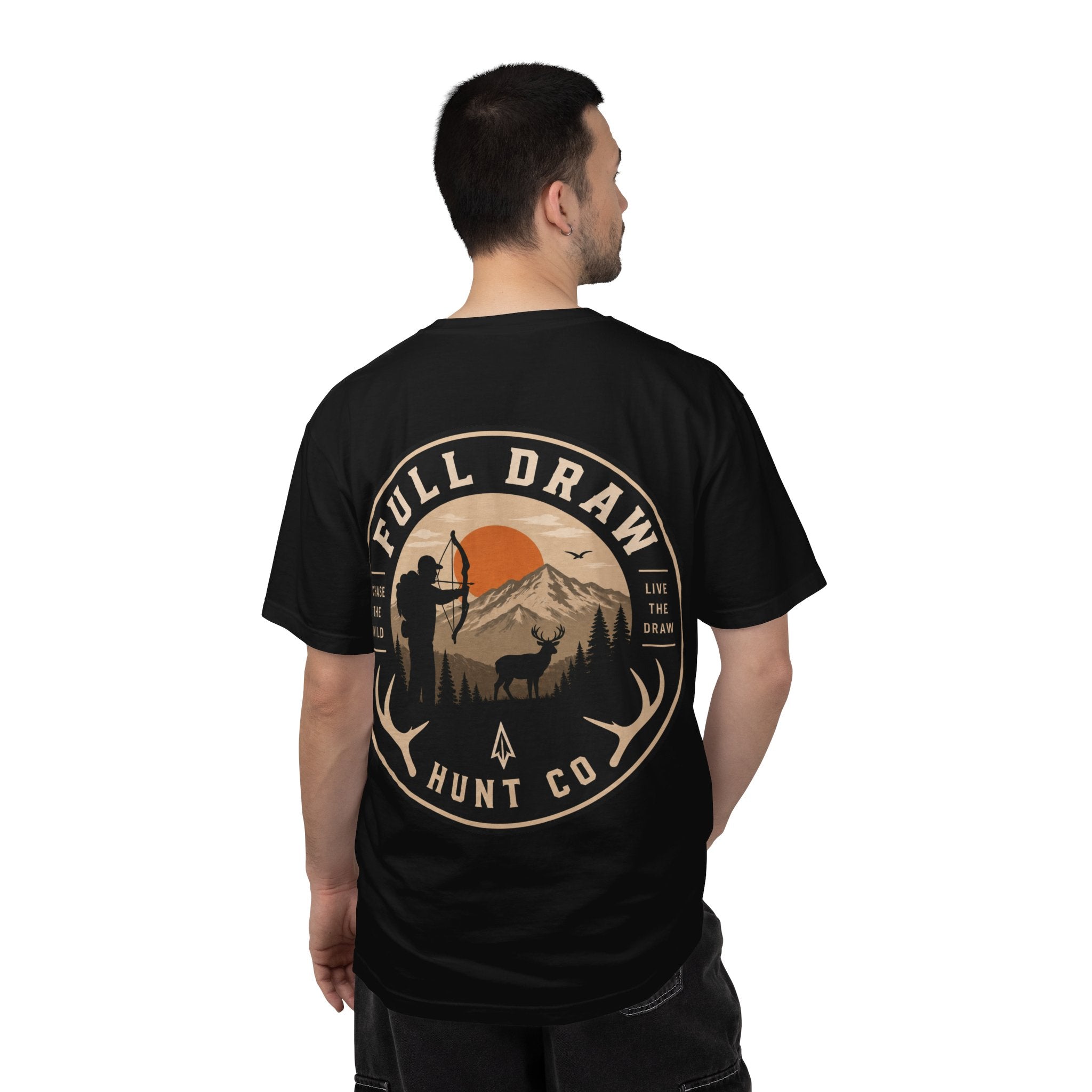 Full Draw Outfitters Hunter Graphic T-Shirt — Backcountry Sunset Hunting Tee