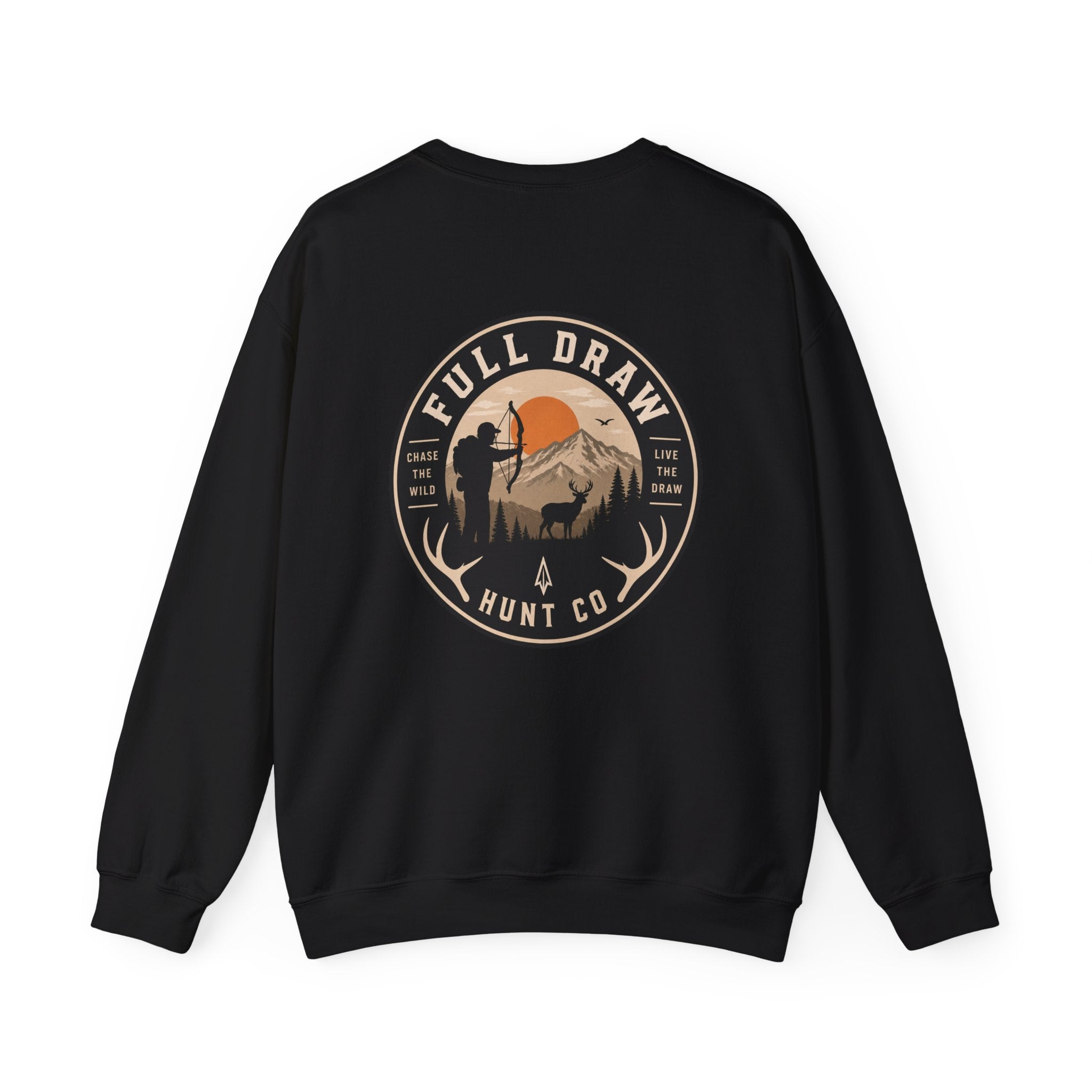 Hunting Crewneck Sweatshirt – "Full Draw Hunt Co." Mountain Sunrise Design