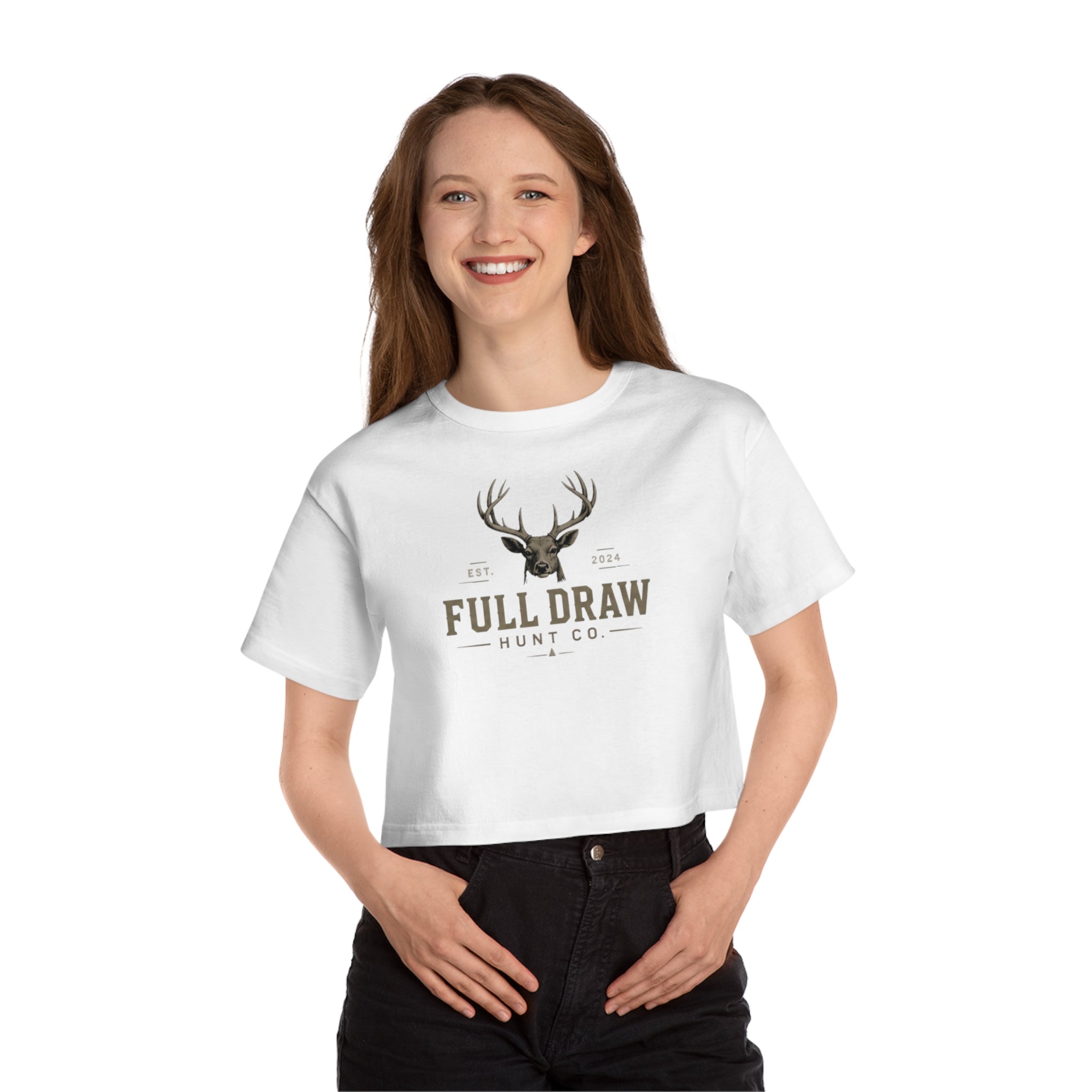 Full Draw Hunt Co. Women's Cropped T-Shirt — Deer Hunting Vintage Logo