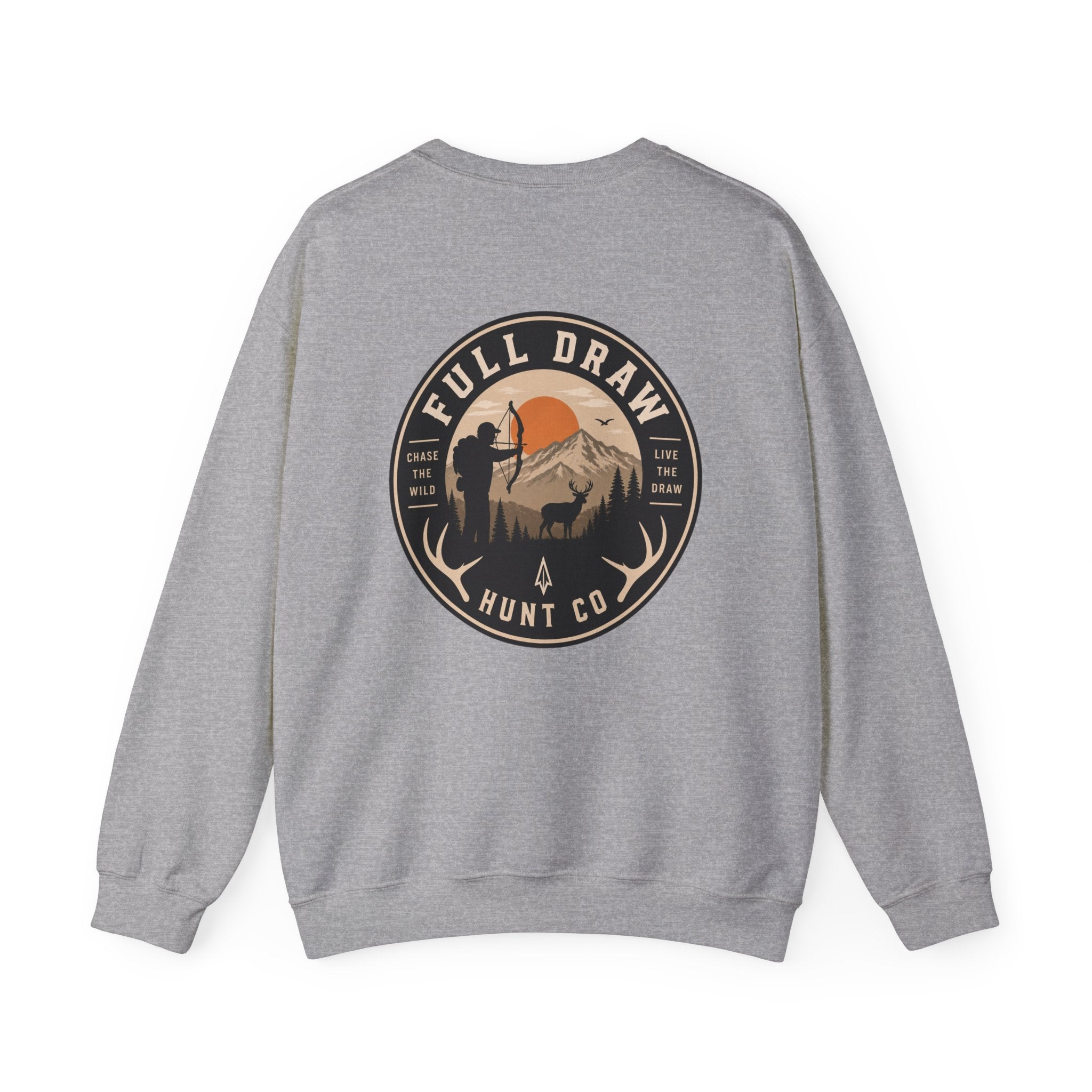 Hunting Crewneck Sweatshirt – "Full Draw Hunt Co." Mountain Sunrise Design