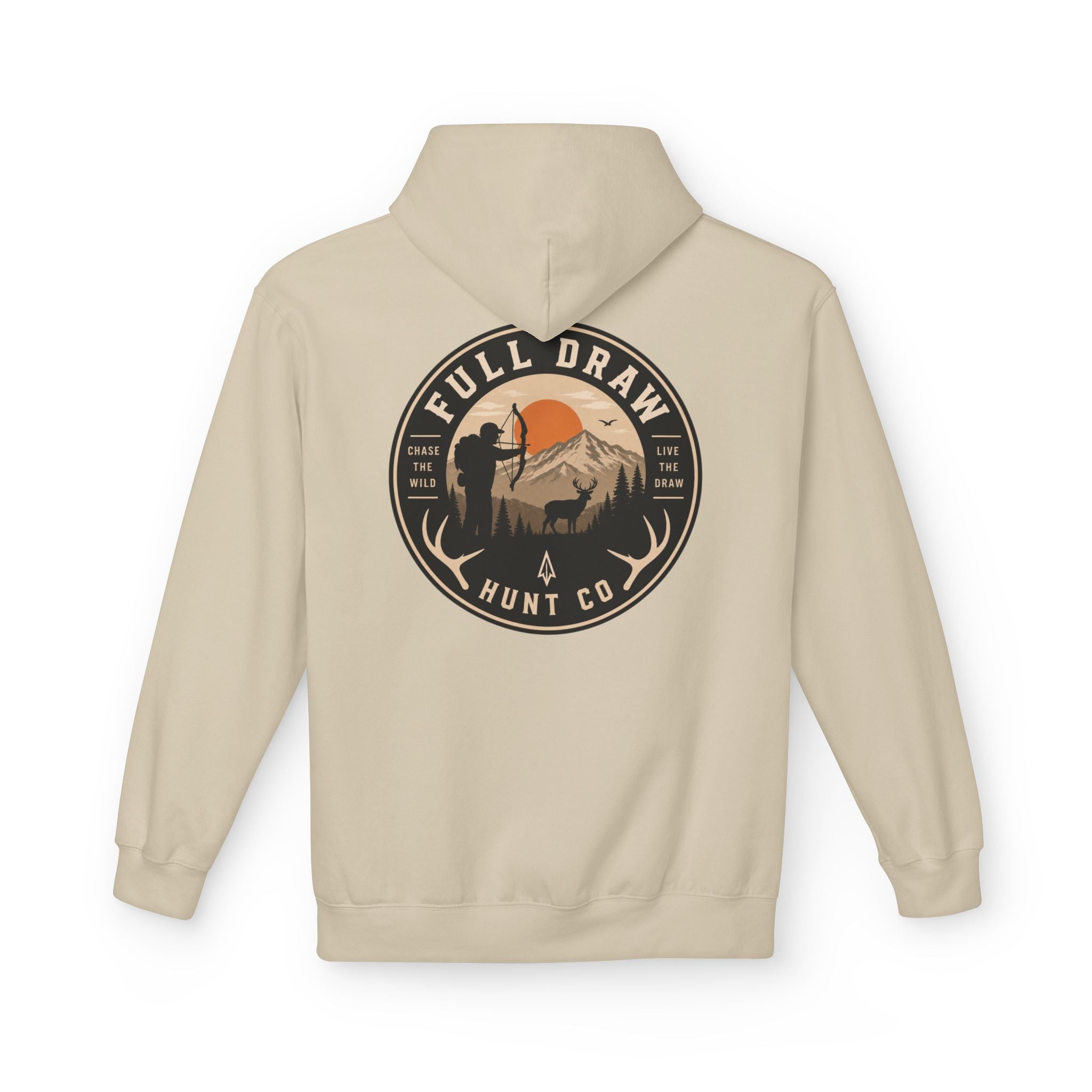 Full Draw Hunt Co. Hoodie — Retro Mountain Deer Hunting Pullover