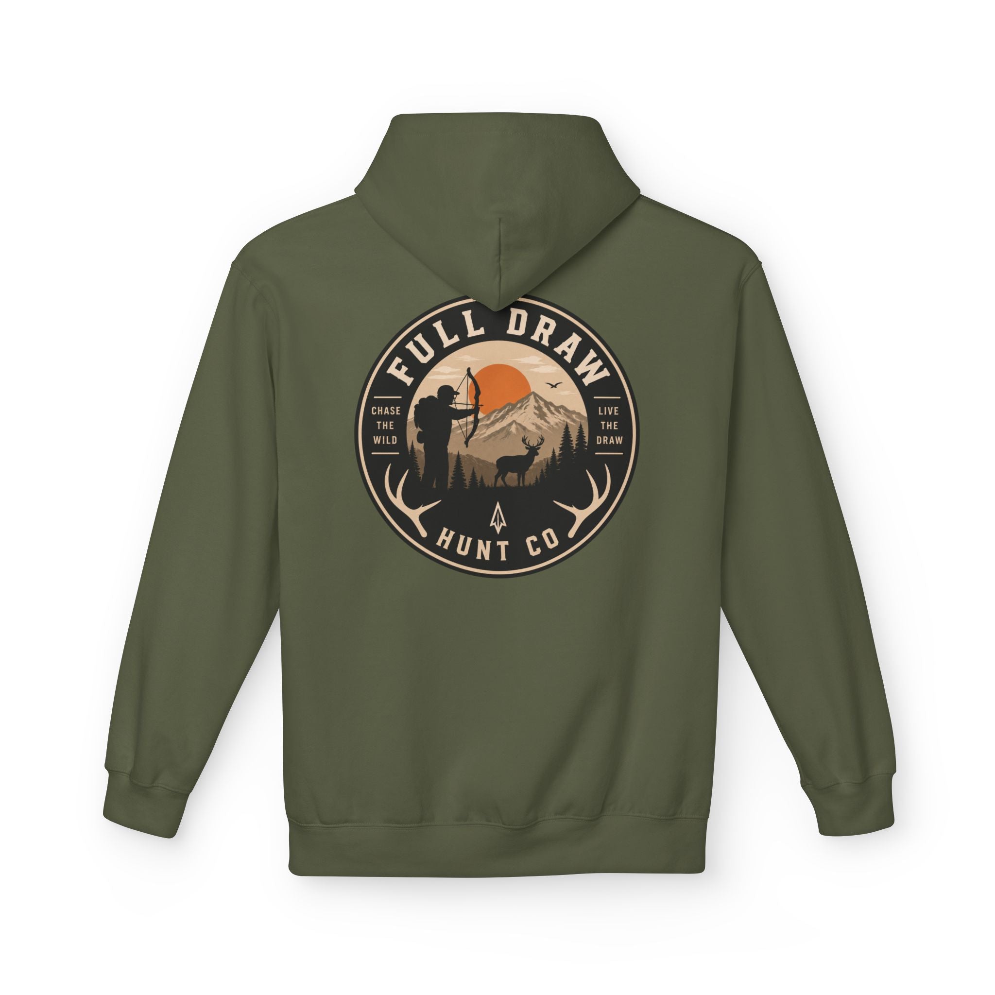 Full Draw Hunt Co. Hoodie — Retro Mountain Deer Hunting Pullover