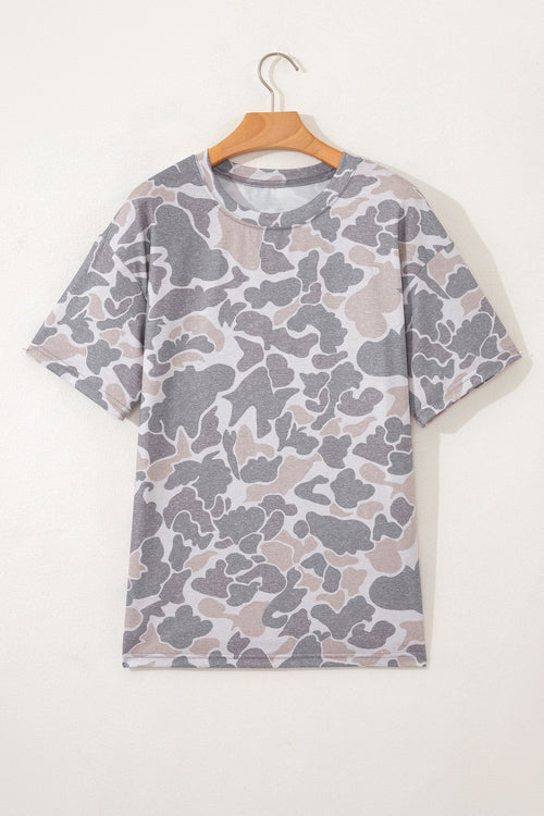 Camo Round Neck Short Sleeve T-Shirt