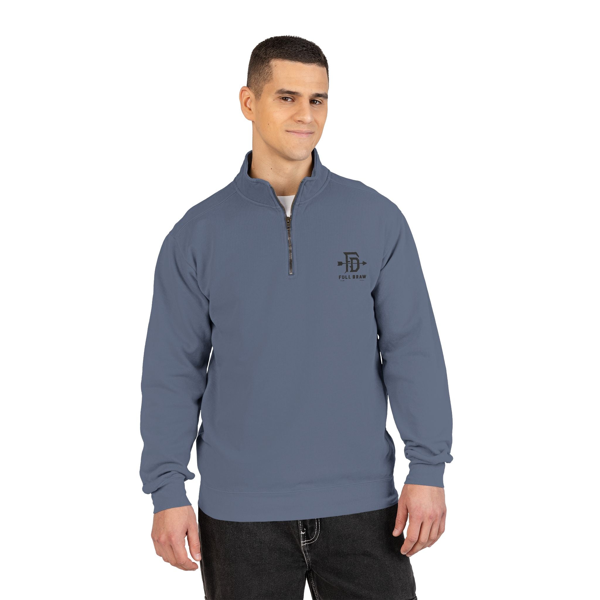 Quarter-Zip Sweatshirt — Minimalist 'FD' Logo Pullover