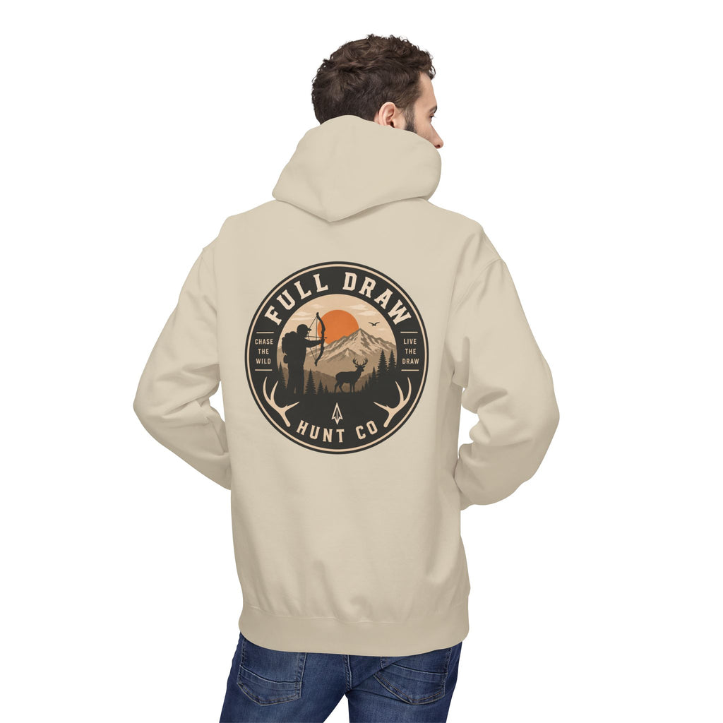 Full Draw Hunt Co. Hoodie — Retro Mountain Deer Hunting Pullover