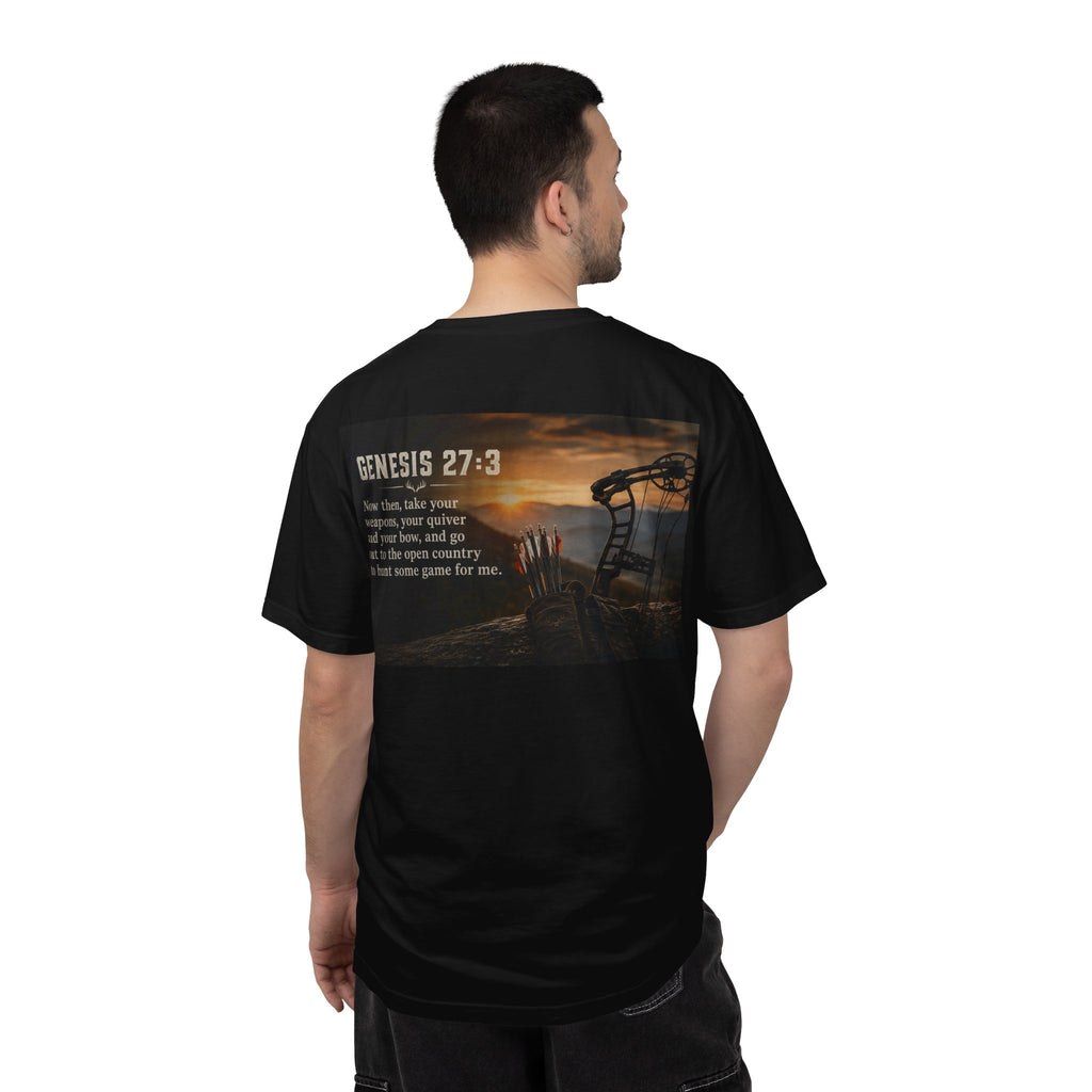 Genesis 27:3 Hunting T-Shirt — "Take Your Weapons" Faith & Outdoors Tee
