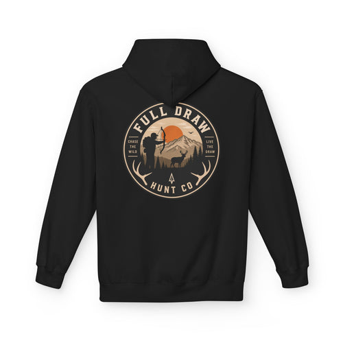 Full Draw Hunt Co. Hoodie — Retro Mountain Deer Hunting Pullover
