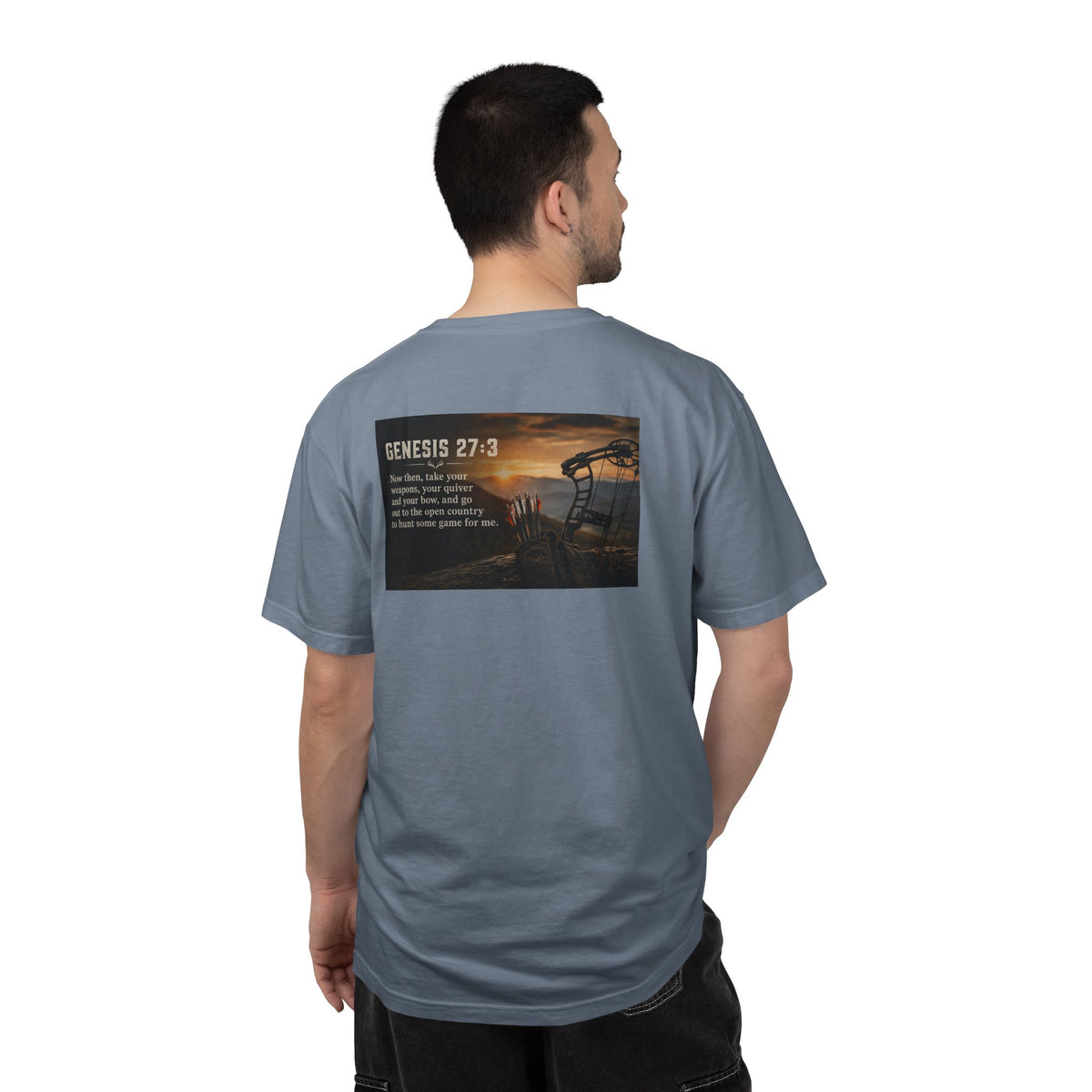 Genesis 27:3 Hunting T-Shirt — "Take Your Weapons" Faith & Outdoors Tee